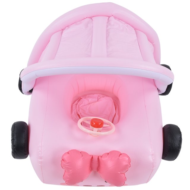 Bebés en forma de automóvil bote de natación de natación, piscina inflable para bebés flotante con dosel parpadeo de automóvil de presión resistente a la presión de pvc