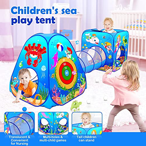 Ball Pit Kids Tent Playhouse with Tunnel Toddler Toys Children Ocean Play House 