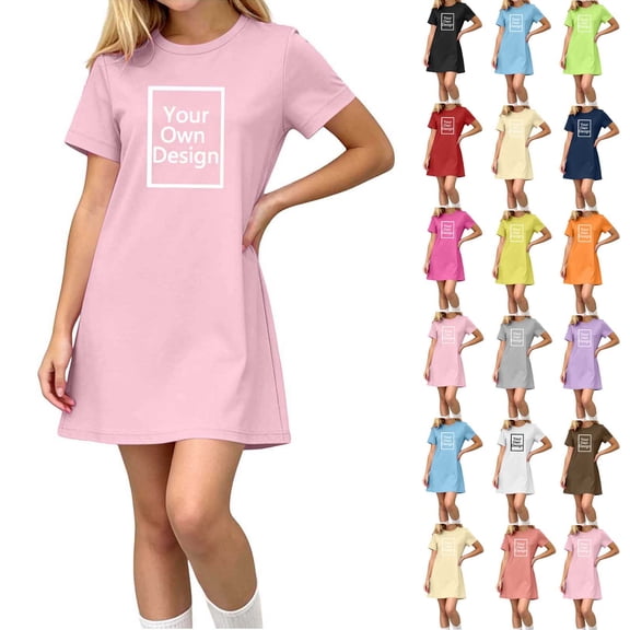 Auroural Girls Customized Customers Short Sleeve T Shirt Dress Casual Crew Short Sleeve Round-Neck Dress Kids