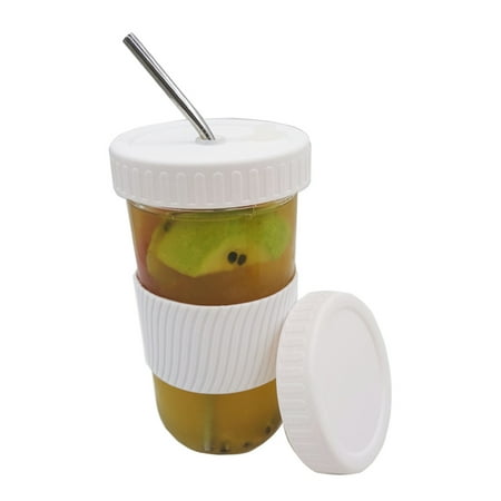 

Naturegr Water Cup 1 Set Water Cup Eco-friendly with Lid Glass Smoothie Tea Drinking Straw Bottle for Office