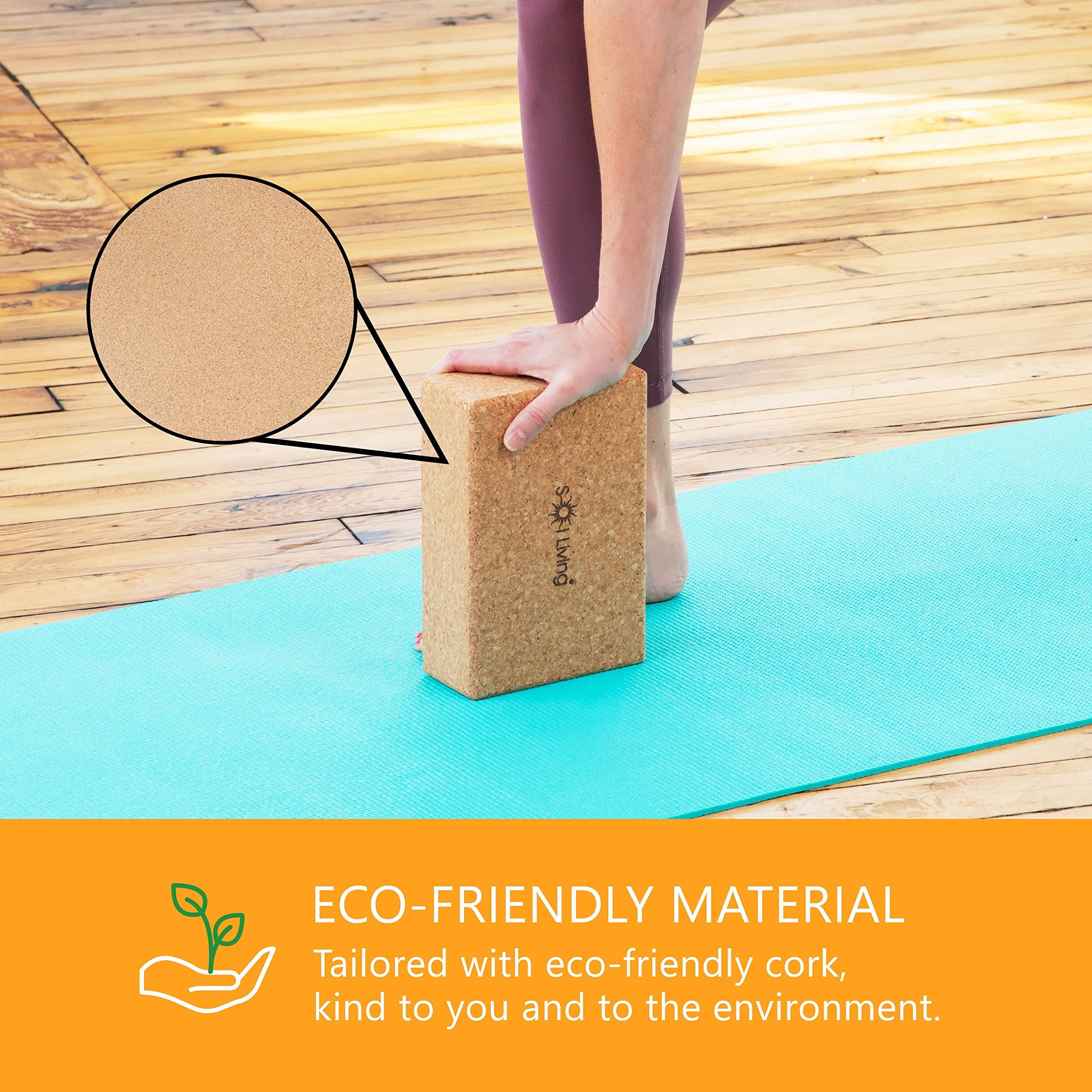 Sol Living Yoga Block Cork Brick Stretching Pilates Meditation Exercise Equipment Support Deepen Poses Odor Free Non Slip Yoga Accessories - 4" x 6" x 9" - Single Block