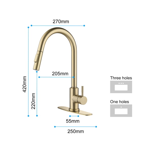 16.5" Brushed Gold Sensor Kitchen Faucet - Touchless Pull-Down Sprayer with Dual Mode, Single Hole Installation for Modern Kitchens