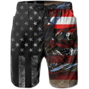 Summer Surf Swim Trunks with 3D Printed Black American Flag - Quick Dry, with Pockets and Mesh Lining for Men and Teen Boys