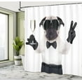 thumbnail image 5 of Ambesonne Pug Shower Curtain, Dog Celebration Alcohol, 69"Wx75"L, Black White Cream, 5 of 5