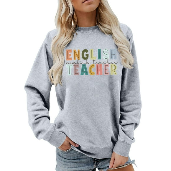 Women Teacher Appreciation Pullover Inspirational Graphic Print Drop Shoulder Casual Long Sleeve Tops for Staff