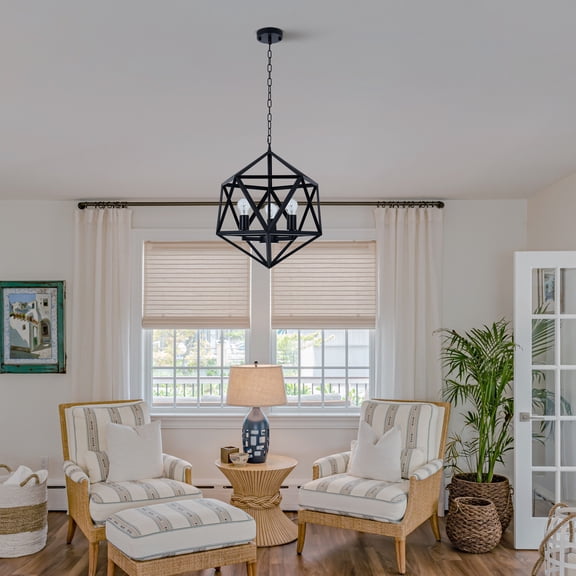 KPIBEST Matte Black Geometric Chandelier, 3-Light Lantern Chandelier, Dining   Room Candle Chandelier