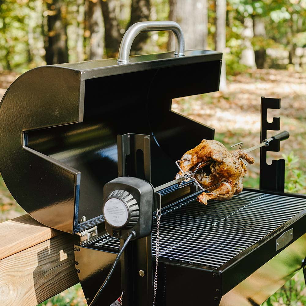 Titan Distributors Ash & Ember 4W Rotisserie Spit Roaster Grill, Rated 33 LB, Horizontal Adjustable Spit Rod for Outdoor Charcoal BBQ, Stainless Steel