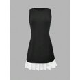 thumbnail image 5 of Black And White Sleeveless Round Neck Fit & Flare Mini Dress With Ruffle Hem, 5 of 6