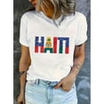 thumbnail image 1 of Camiseta deportiva informal y sencilla de manga corta con cuello redondo y estampado de bandera inglesa para mujer, cómoda y moderna, ideal para vacaciones de verano., 1 of 9