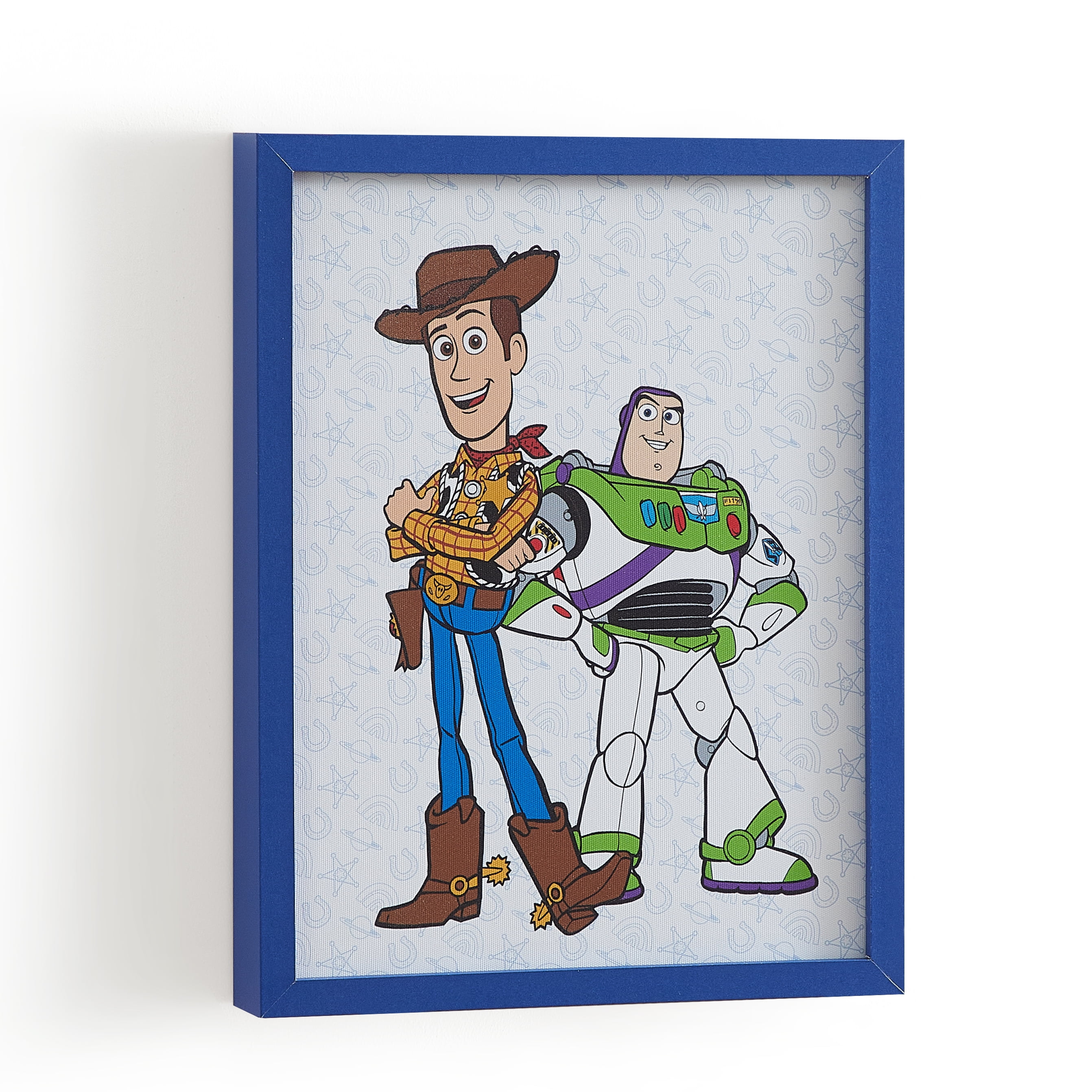 Disney Pixar Toy Story Buzz and Woody Canvas Wall Art with Blue Frame, Modern Kids Room Decor