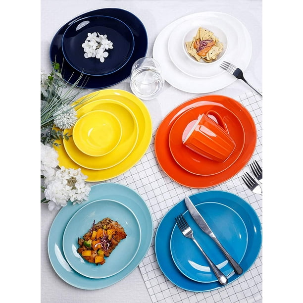 IGUOHAO 150.002 Assiettes Plates en Porcelaine - 11 Pouces - Lot de 6,  Multicolore, Couleurs Assorties Chaudes 