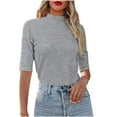 thumbnail image 2 of Tittly T Shirts for Women Tshirts Shirts Women's Top Off Shoulder Short Knitted Tight Stretch Formal Casual Coat Going Out Tops Crop Tops Grey L, 2 of 5