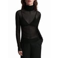 thumbnail image 1 of Top de Larga Ajustado de de Color Liso con Cuello Alto para Mujer, Camisa Transparente. Negro S, 1 of 7