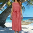 thumbnail image 2 of Gamivast Womens Summer Dresses Sleeveless Vertical Stripe Tank Dress Drawstring Waist Casual Dress Midi Length Holiday Beach Vacation Daily Playwear, 2 of 9