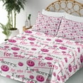 thumbnail image 3 of Ambesonne Emoji Fitted & Top Sheet Set with Sham, Grunge Funny Evil Faces Print, Magenta Black Ivory, 3 of 5