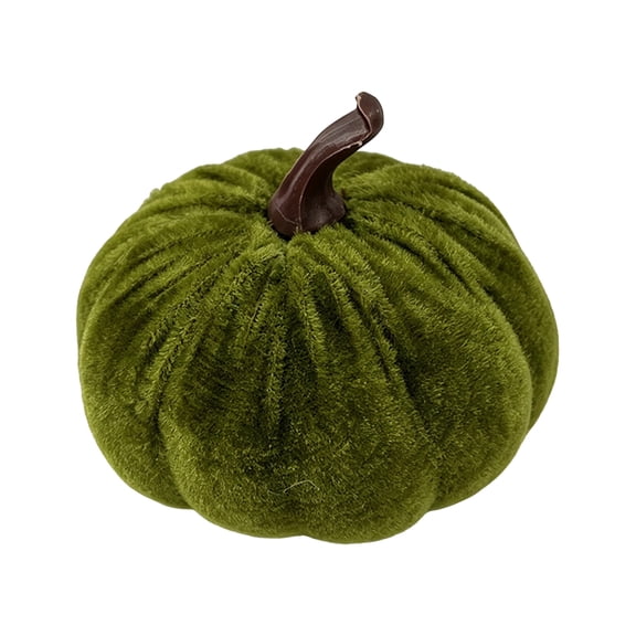 Velvet Pumpkin Ornaments, Mini Fake Fabric Pumpkins for Fall Farmhouse Harvest Halloween Thanksgiving Tabletop Home Kitchen Decor (Green)