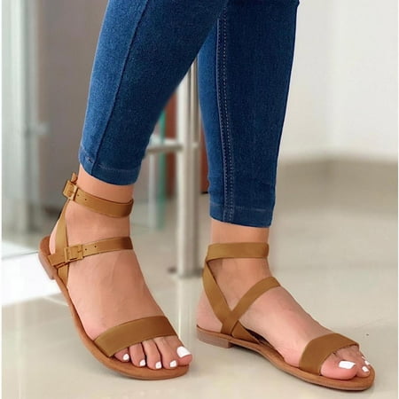 

Sandals Sandals For Women Summer Fashion Buckle Flat Shoes Retro Sandals