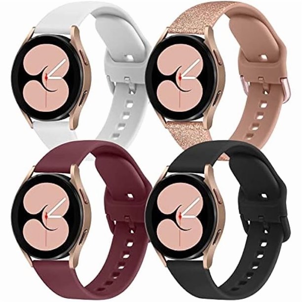 Chenchen 4 PACK Bands Compatible with Samsung Galaxy Watch 4 40mm 44mm/ 4 Classic 42mm 46mm, 20mm Adjustable Silicone Sport Replacement Strap for Samsung Galaxy Watch 7/6 / 5/4 / FE Band Women Men