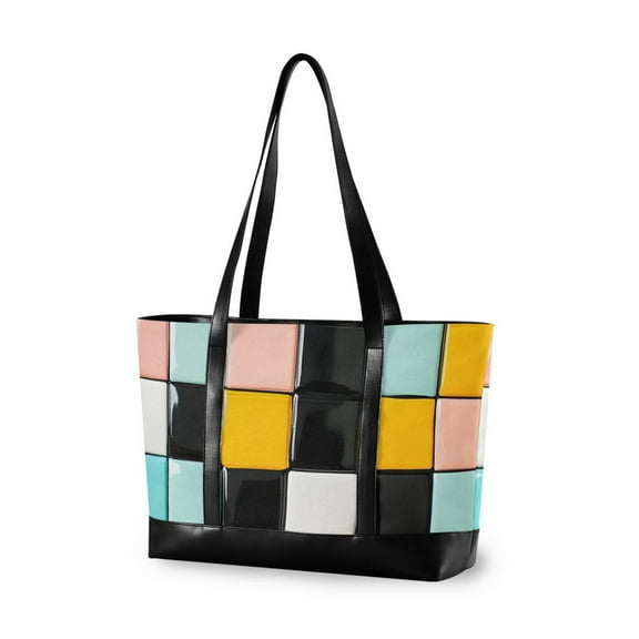 FORMRS Laptop Tote Bag for Women with 15.6" Computer Compartments Handbag, Yellow Checkered Pattern