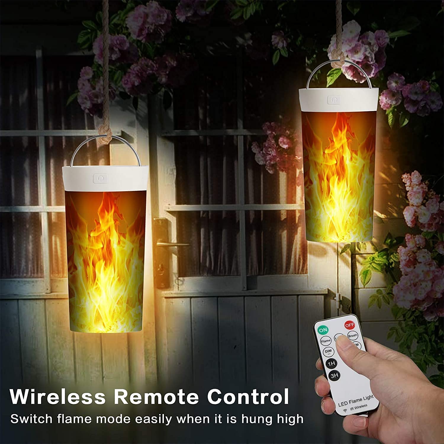 LED Flame Lights, Battery Operated Flameless Candles, Flickering Fake Fire Lamps with Remote Control and Timer, Waterproof Outdoor Flame Lights with Gravity Sensing for Fireplace/Party/Garden/Bar - image 3 of 8