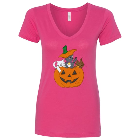 Inktastic Halloween Kitties in Pumpkin Women's V-Neck T-Shirt