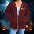 thumbnail image 6 of Halloween Jackets for Women Cute Pumpkin Printed Full Zipper Drawstring Hooded Fashion Spooky Festival Jacket with Pockets Wine XXL, 6 of 7