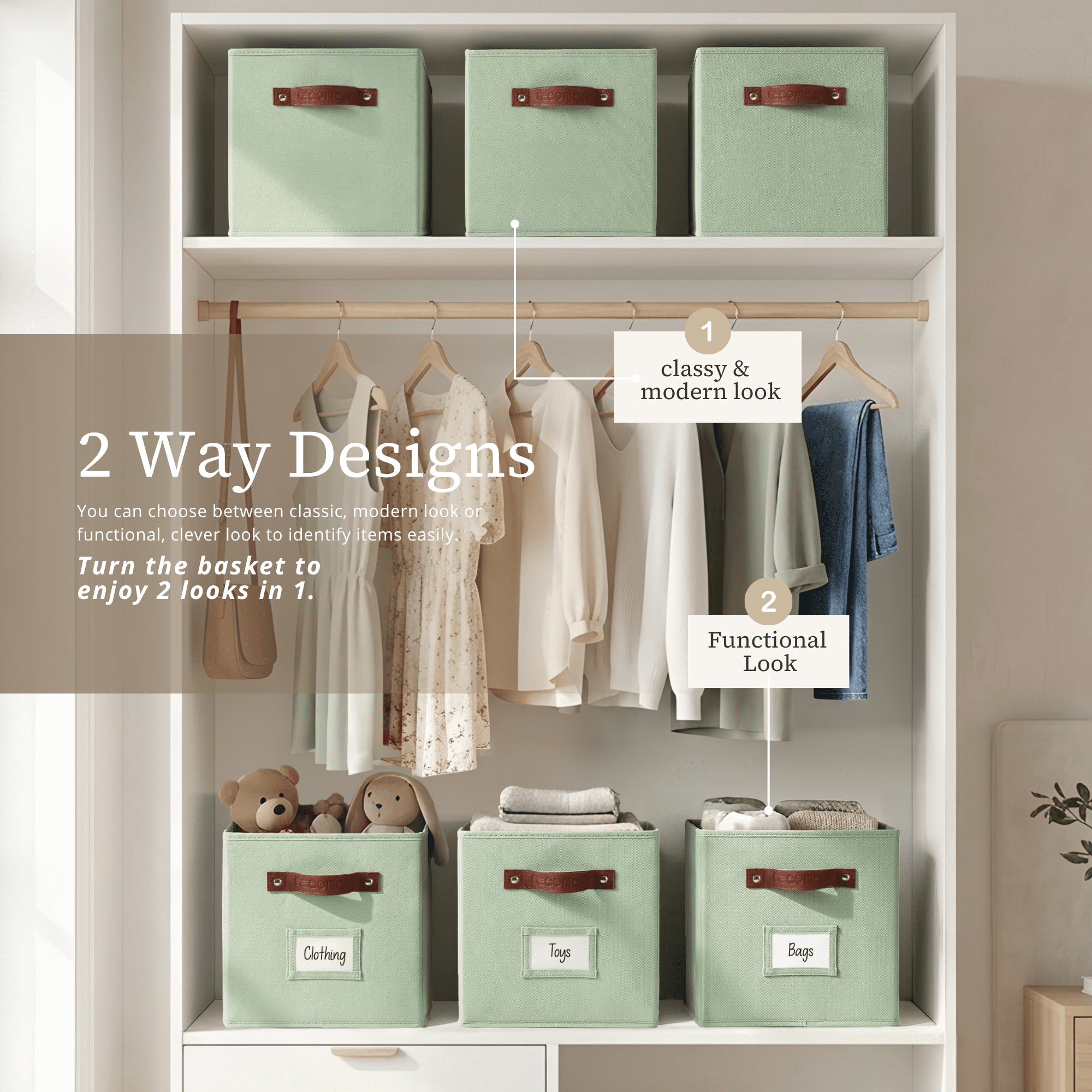 DECOMOMO 13 inch Cube Storage Bin, Fabric Cube, Storage Bin (Green, Set of 6)