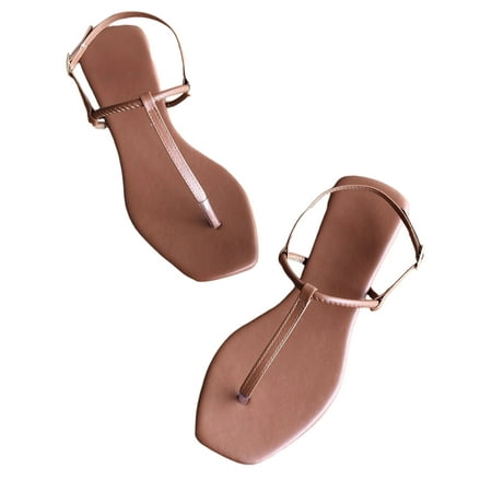 

Gomelly Ladies Flat Sandal Summer Sandals Ankle Strap Thongs Comfy Casual Shoe Womens Women Beach Shoes Brown 8.5