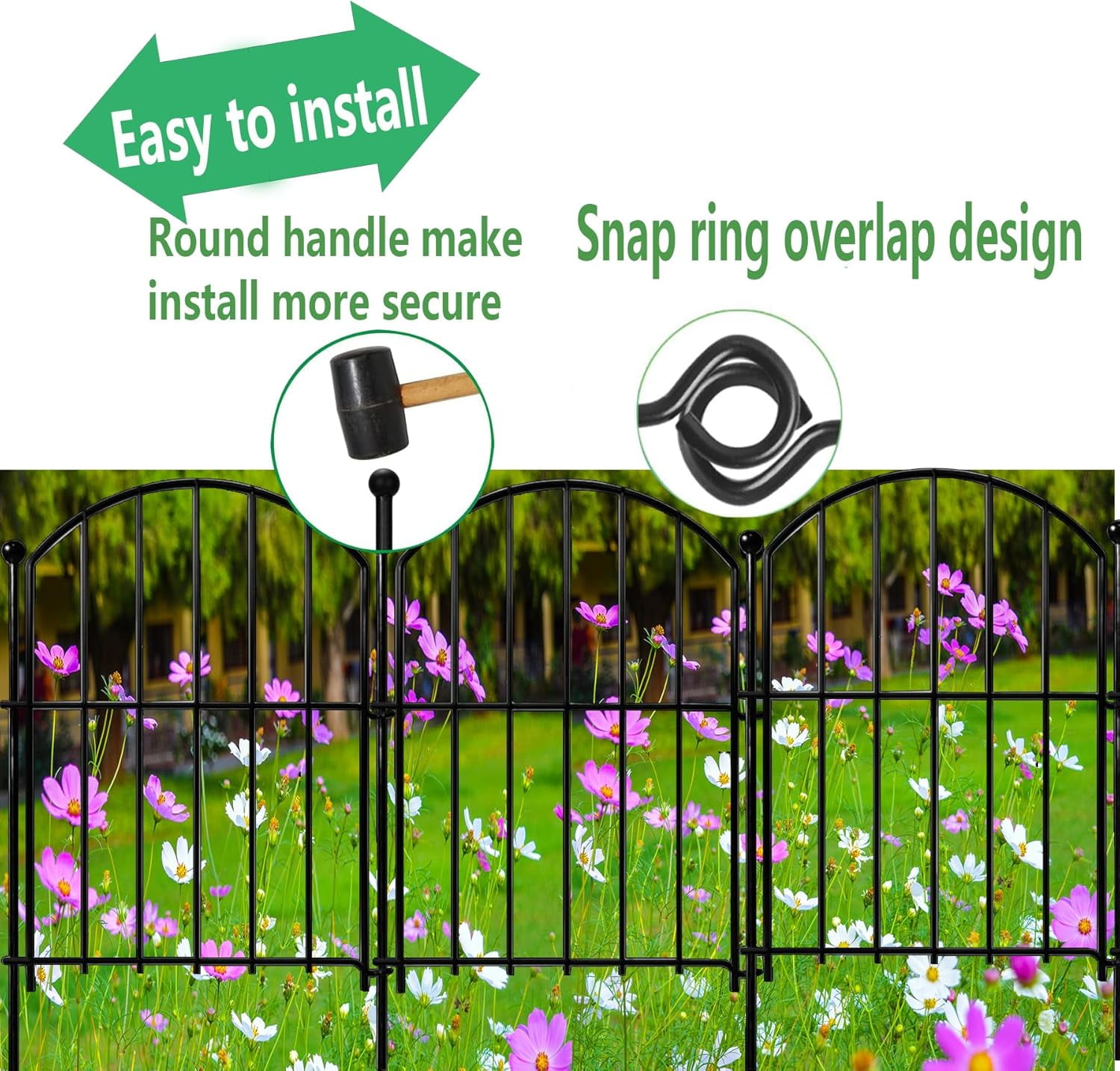 Decorative Garden Fence 21in x10.8ft, 10 Pack Rustproof Metal No  Fence Animal Barrier for Dog, Arched Flower Bed Edging Ornamental Wire Border Panel Fencing