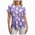 thumbnail image 6 of HCNTES Womens Animals Printed Nurse Uniforms Scrub Tops for Women, Short Sleeve V Neck Scrub Shirt with Pockets(Purple,XL), 6 of 8