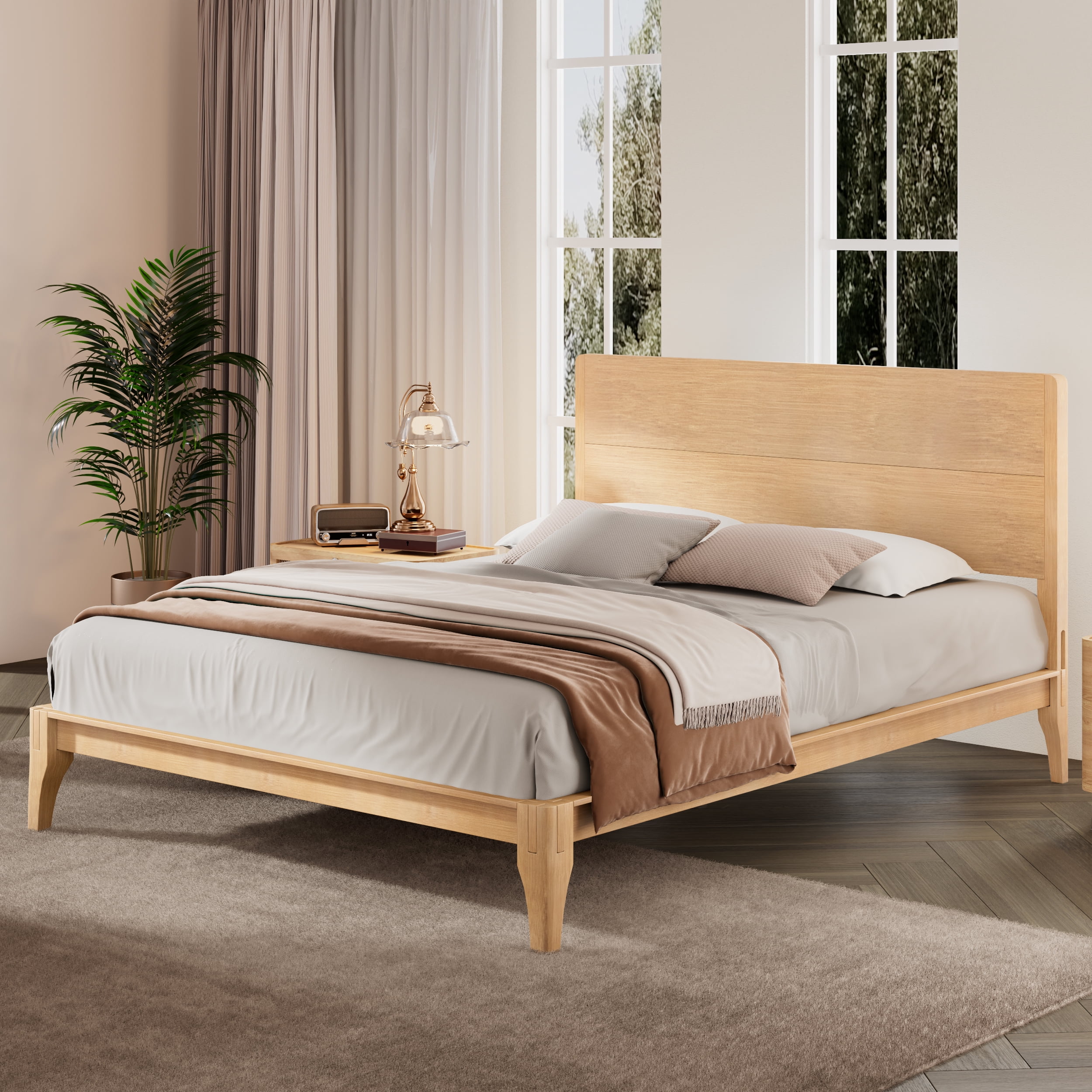 Noble House Mid-Century Full Bamboo Platform Bed,12" Wood Slat Metal Support No Box Spring Needed,Natural