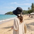 thumbnail image 5 of Women Foldable Bowknot Wide Brim Sun Hat, 360° UV Protection Breathable Cap, Lightweight Travel Beach Summer Headwear (Black), 5 of 7