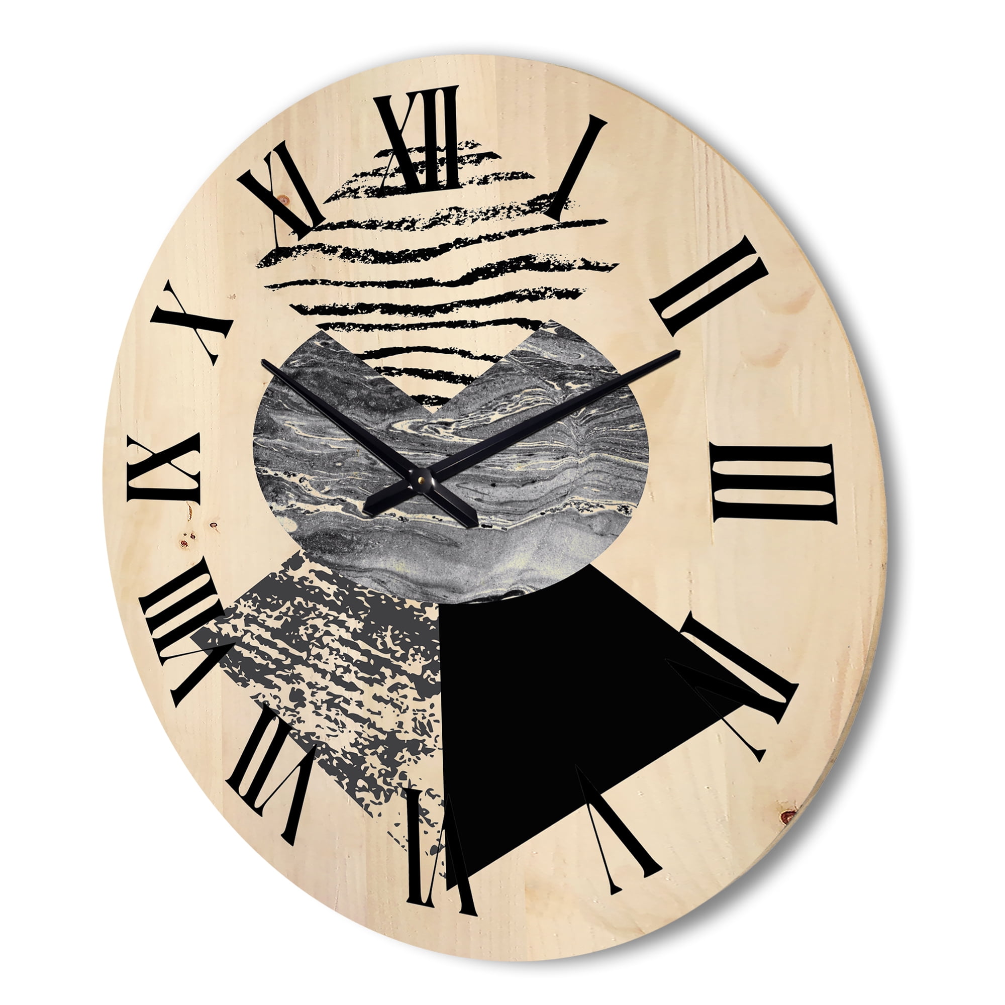 Designart 'Abstract Geometry Shapes With Tropical Palm Leaf I' Modern Wood Wall Clock