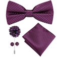thumbnail image 1 of Hi-Tie - Pajarita de seda roja burdeos de lujo para hombre, conjunto de gemelos y broche con nudo de mariposa, ideal para bodas y padrinos de boda, 1 of 4