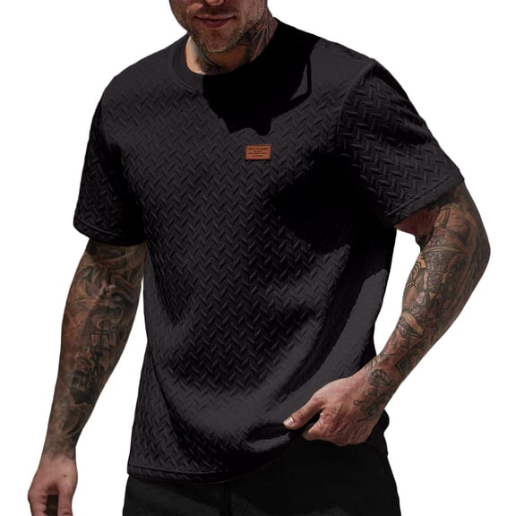 Klisyaur Men Short Sleeve Tops Casual Fashion Loose Crewneck Textured Shirt Summer Dressy Shirts