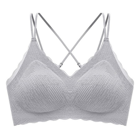 Womens Lace Bralettes Full-Coverage Bra Feature V-Neck Demi & Balconette Bra Style W-1158 Hook and Eye Closure Full-Coverage Wireless Bra Gray M