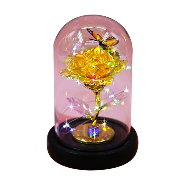 Oro Rosa Ornamentos de Navidad Vidrio Chapado en Oro Rosa Joyería, Flor Eterna, Regalo de Vacaciones Creativo, Luminoso Llevó Luz Nocturna Regalos de Vacaciones para Mujeres