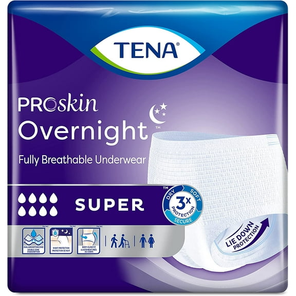 TENA ProSkin Overnight Super Protective Incontinence Underwear, Heavy Absorbency, Unisex, Medium, (56 Total - 4 Packs)