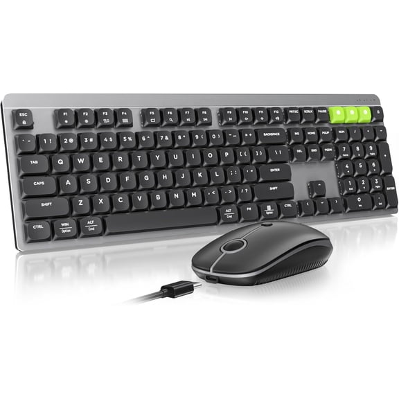 Bluetooth Mechanical Keyboard and Mouse, 3 Device Connection Rechargeable Mouse and Keyboard, Full-Size Wireless Keyboard Mouse Compatible