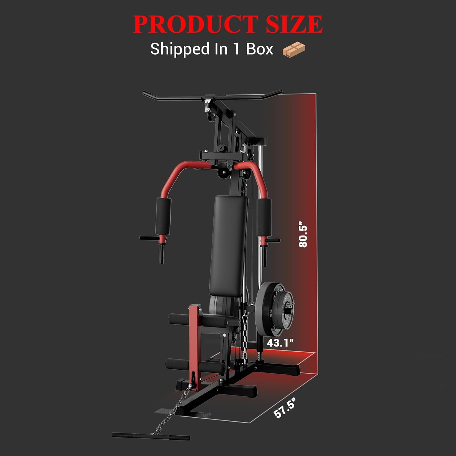 Lumiparty Home Gym System with Leg Press & Cable Pulley, Full-Body Strength Workout Equipment for Weight Plates 1"&2" (Plates Not Included), Black & Red