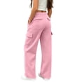 thumbnail image 4 of TIREOW Girls Cargo Sweatpants Solid Color Elastic Waist Wide Leg Cargo Sweat Pants Baggy Casual Cargo Pants with Multi-Pockets, 4 of 8