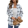 thumbnail image 3 of UVN Flannel Plaid Shirts for Women Shacket Jacket Long Sleeve Button Down Shirt Coats Top, 3 of 9