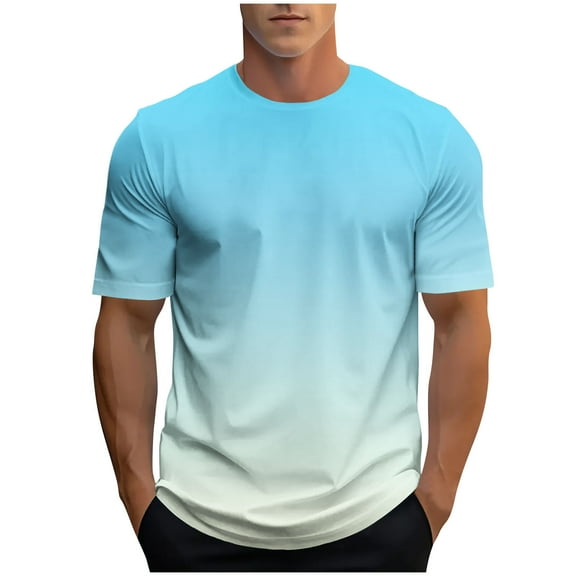 Men's Casual Summer Short Sleeve T-Shirts Gradient Crew Neck Tee Tops Lightweight Cotton Print T Shirt