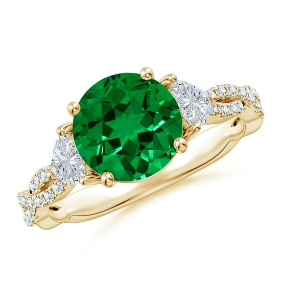 ANGARA 3 Stone Lab Grown 1.75 Ct Emerald & Trillion Diamond Engagement Ring for Women in 14K Yellow Gold (Size-8mm) | May Birthstone, Anniversary, Jewelry Gift for Women | Lab-Grown Emerald Ring