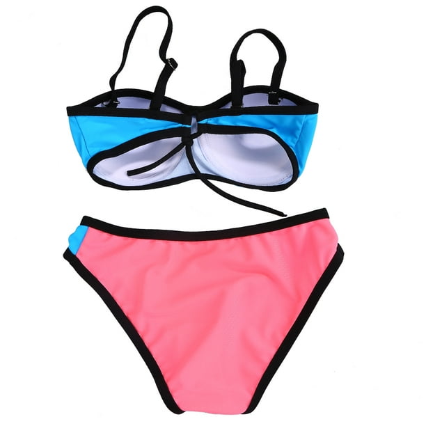 Lovskoo Cute Swimsuits for Girls 2 Piece Swimsuit Parent-Child Ruffles  Ladies Split High Waist Top Tie Swimwear Bikini Set Hot Pink