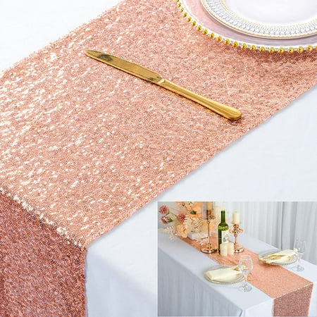 

Sequin Table Runner 12 x 108 Rose Gold Sequin Table Cloth Runner Glitter Table Runner Decoration for Parties Birthday Wedding Table Supplies