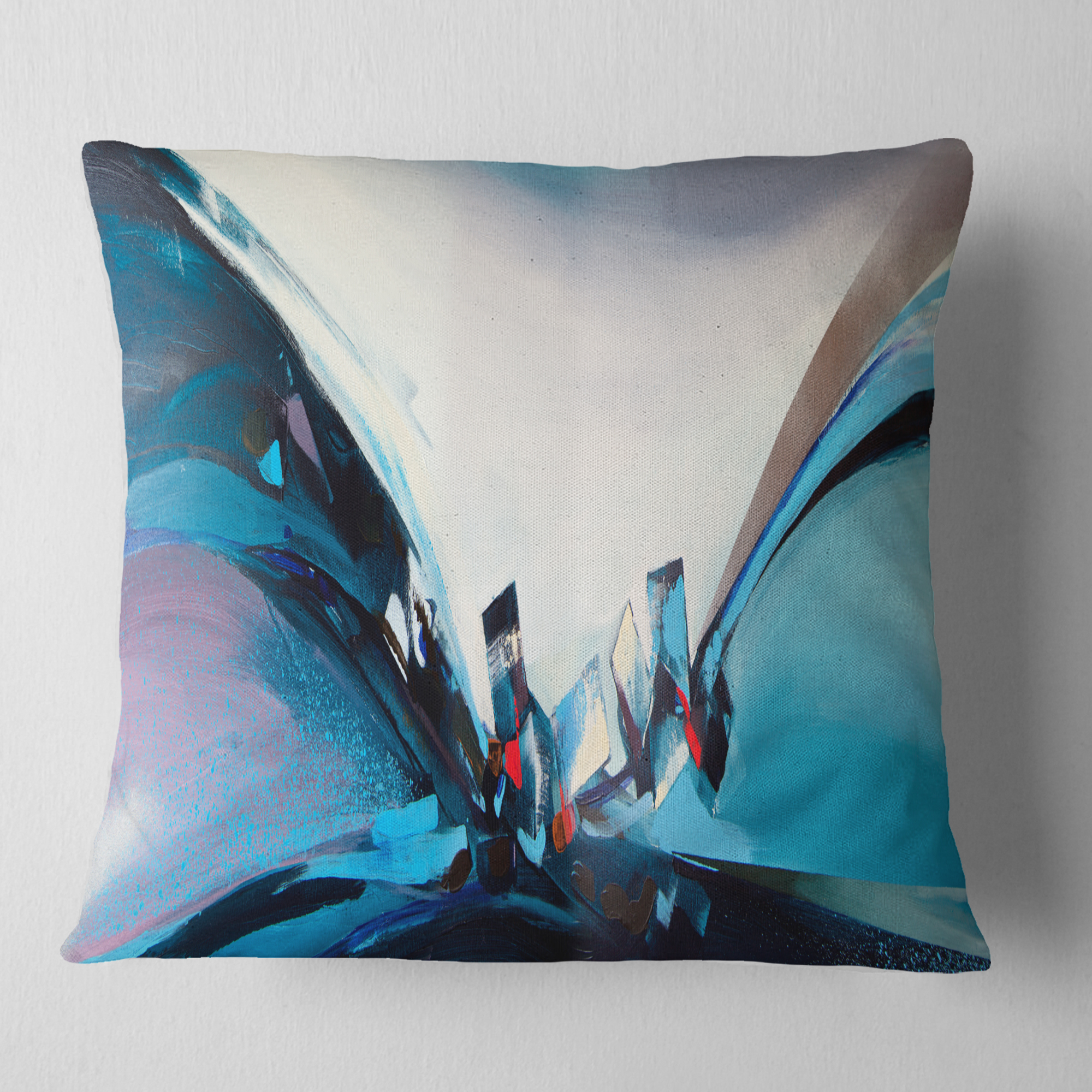 Designart Blue Panoramic Abstract Design - Abstract Throw Pillow - 18x18