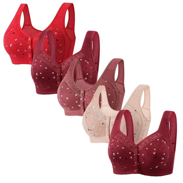LOVZFMLL Bras for Women 5pc Woman's Comfortable Lace Breathable Bra Underwear No Rims Red 2XL