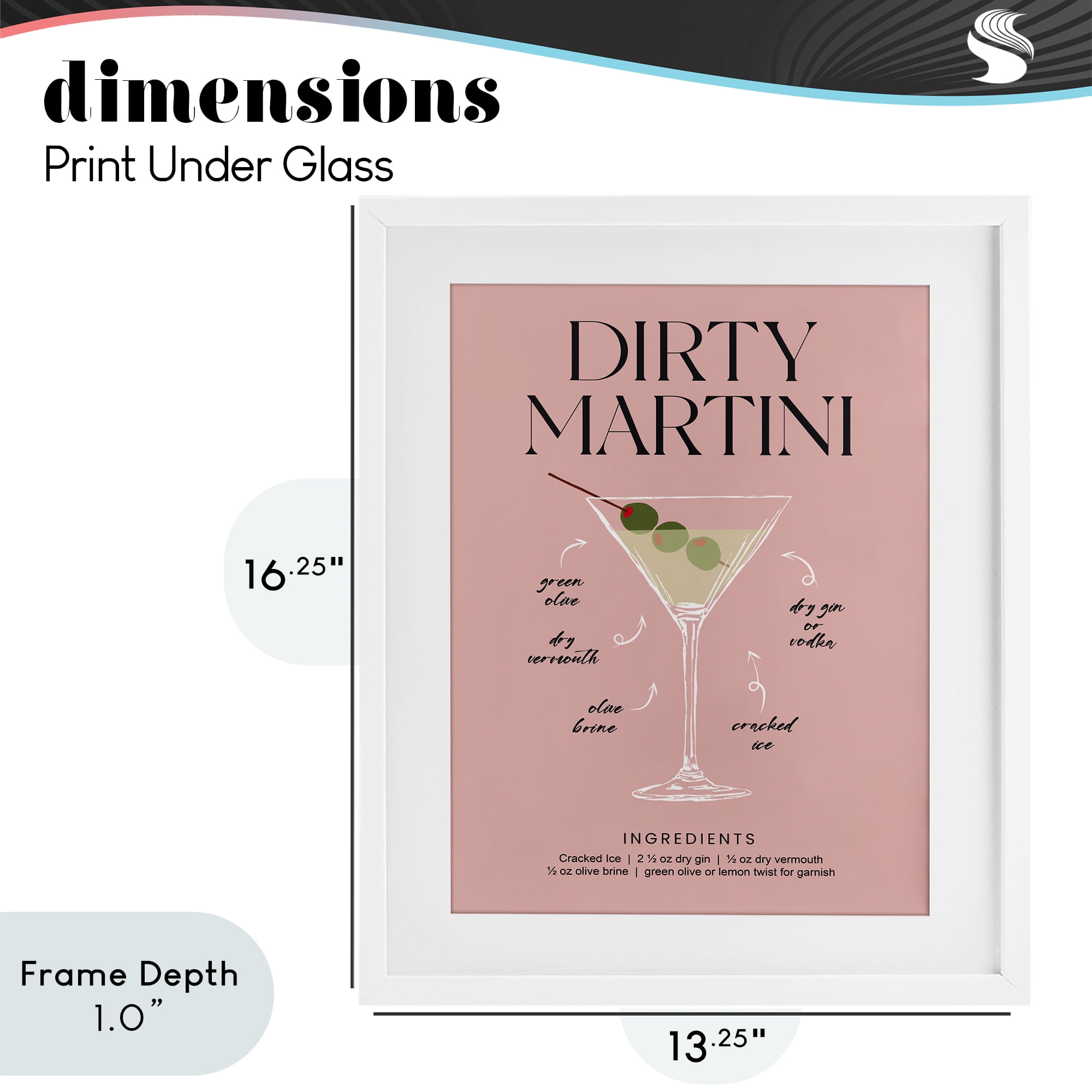 Stupell Industries Dirty Martini Pink Recipe White Framed Print Under Glass, design by Lettered and Lined