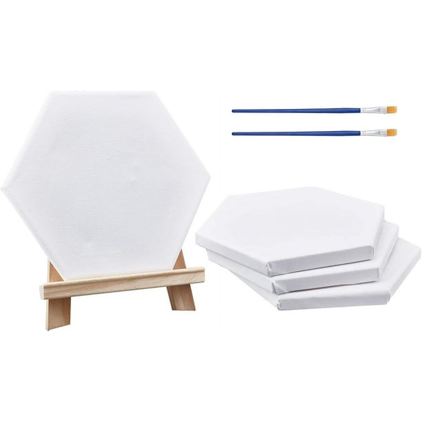 Kit de pintura DIY de 7 piezas con lienzo en blanco, caballete de mesa de madera y pinceles de plástico para pintura al óleo y acuarela.